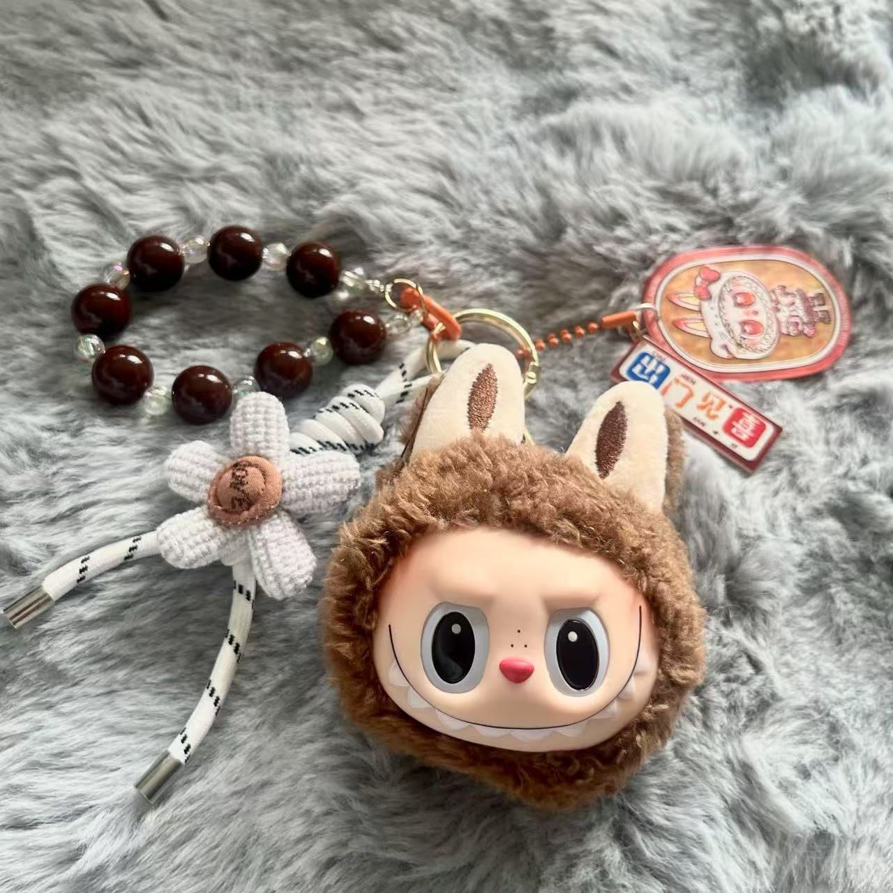 Handmade Labubu Plush Head Keychain - Cute Bag Charm for Collectors - Bag Charm Gift