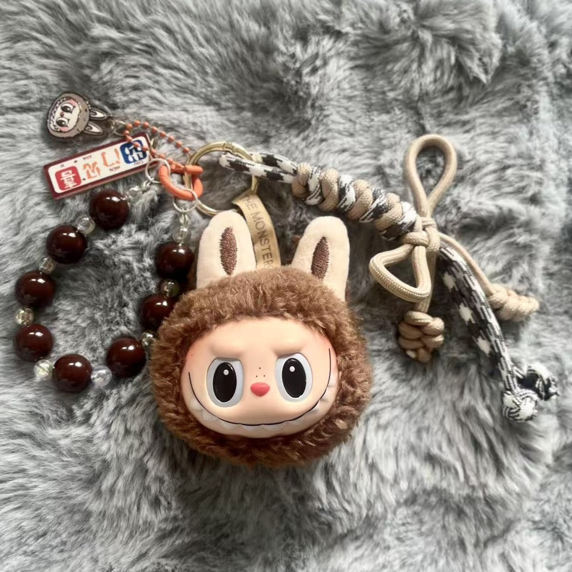 Handmade Labubu Plush Head Keychain - Cute Bag Charm for Collectors - Bag Charm Gift