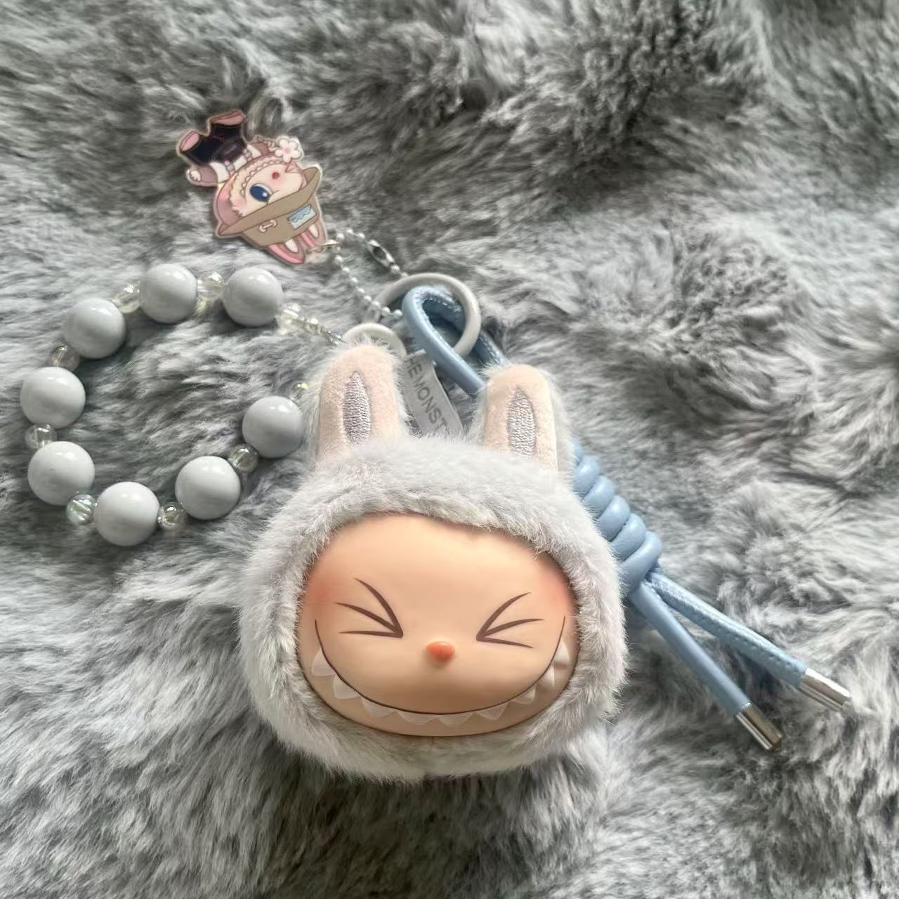 Handmade Labubu Plush Head Keychain - Cute Bag Charm for Collectors - Bag Charm Gift