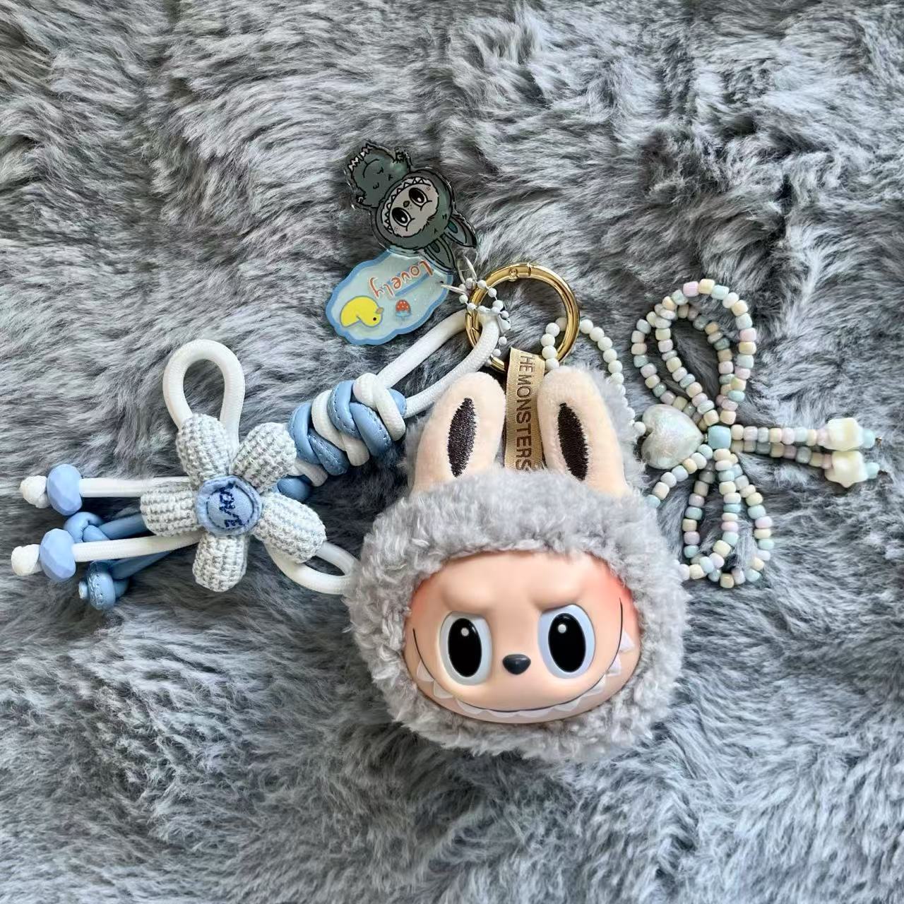 Handmade Labubu Plush Head Keychain - Cute Bag Charm for Collectors - Bag Charm Gift