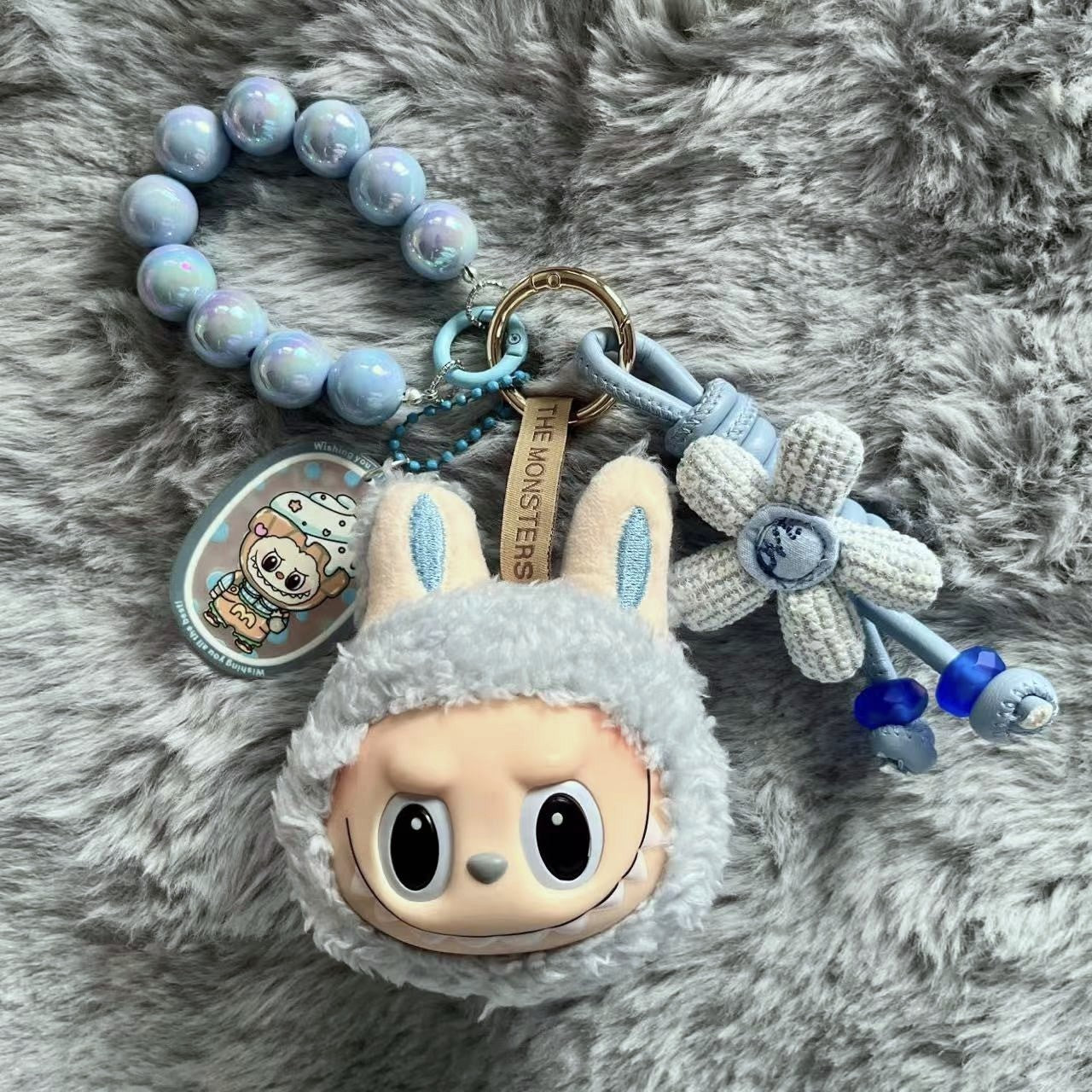 Handmade Labubu Plush Head Keychain - Cute Bag Charm for Collectors - Bag Charm Gift