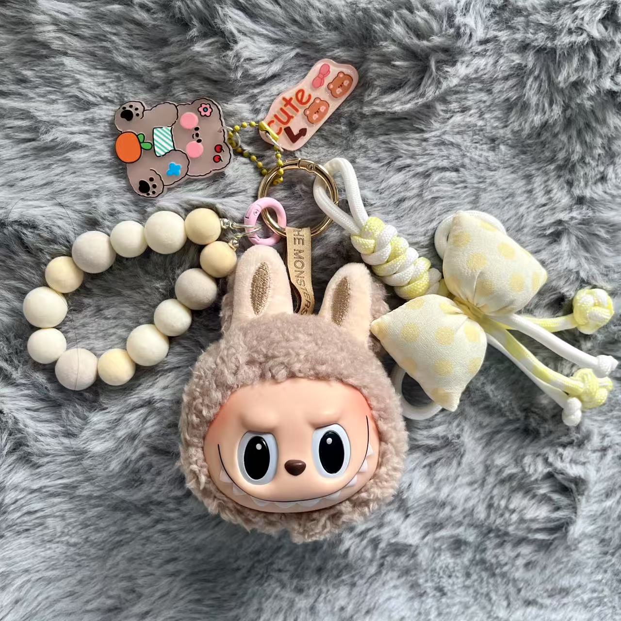Handmade Labubu Plush Head Keychain - Cute Bag Charm for Collectors - Bag Charm Gift