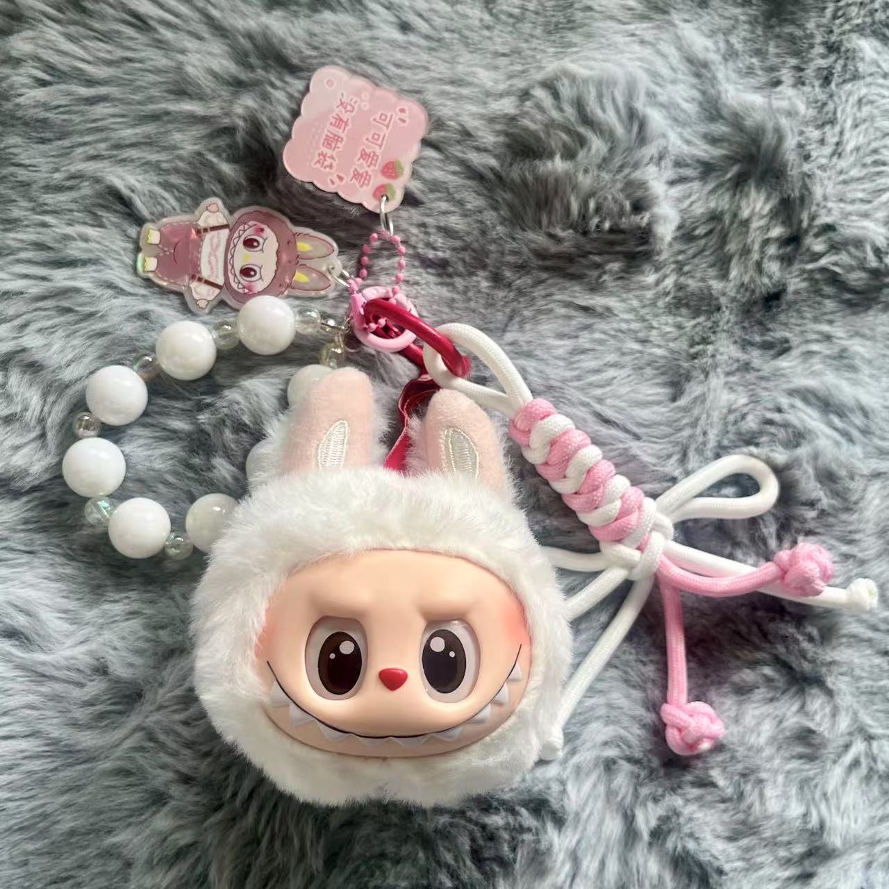 Handmade Labubu Plush Head Keychain - Cute Bag Charm for Collectors - Bag Charm Gift