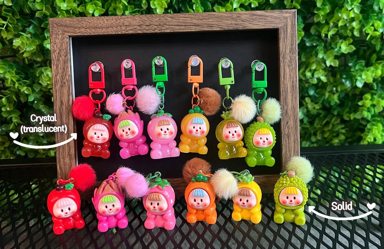 Fruit kid keychain - Glow-in-the-dark Bubble tea keychain - labubu bunny cookies