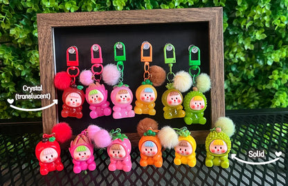Fruit kid keychain - Glow-in-the-dark Bubble tea keychain - labubu bunny cookies